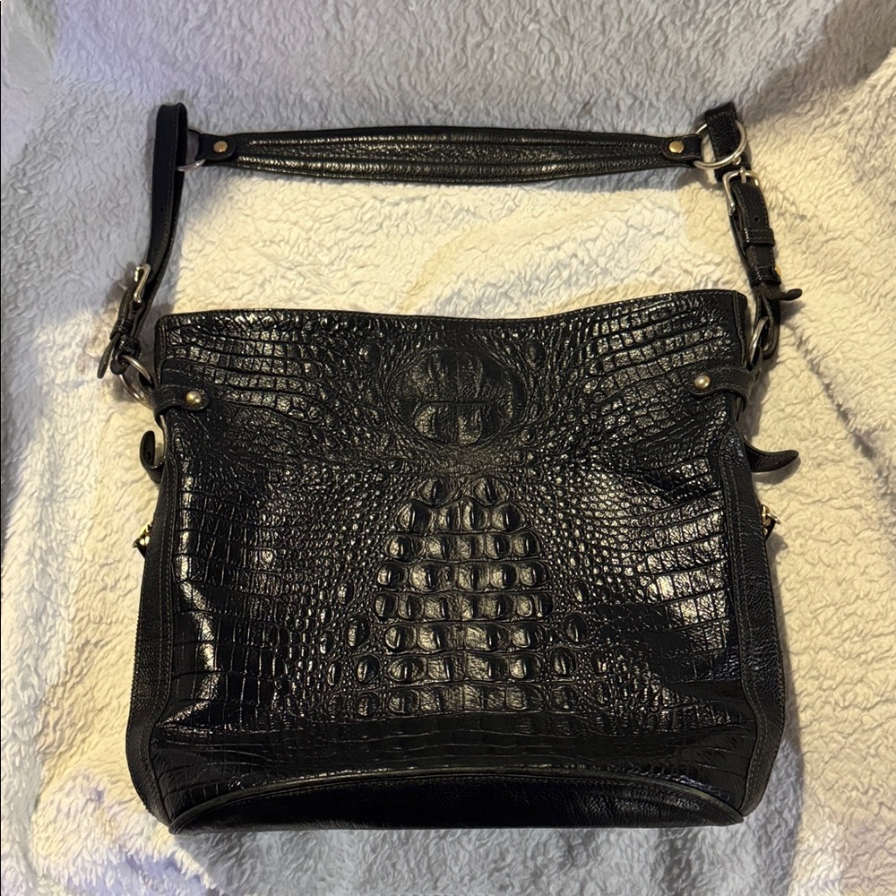 Brahmin Black Crocodile Embossed Leather Melbourne Shoulder Bag Handbag Purse